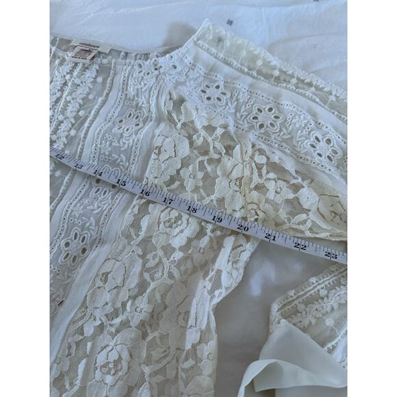 SUNDANCE Anthropologie M Lace Sheer Tunic Top Cream Boho Chic Cottagecore Retro - Picture 8 of 10